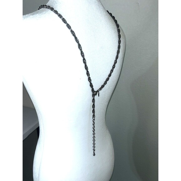 Chicos Statement Necklace Green Yellow Crystal Pendant Gray 42" Jewelry - Picture 4 of 5